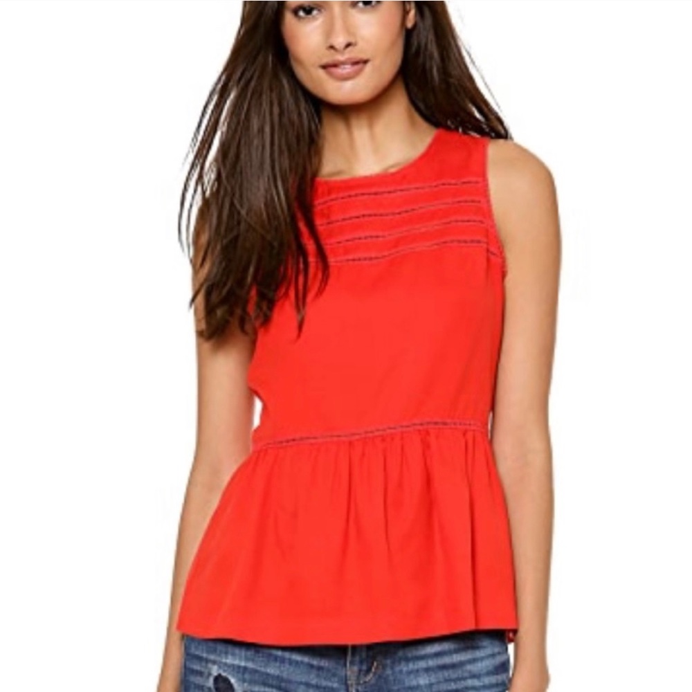 Madewell Red Silk eyelet peplum shirt
